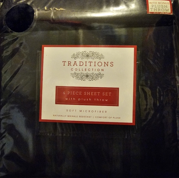 Traditions Collection 4pc Sheet Set with Plush Throw - Picture 4 of 5